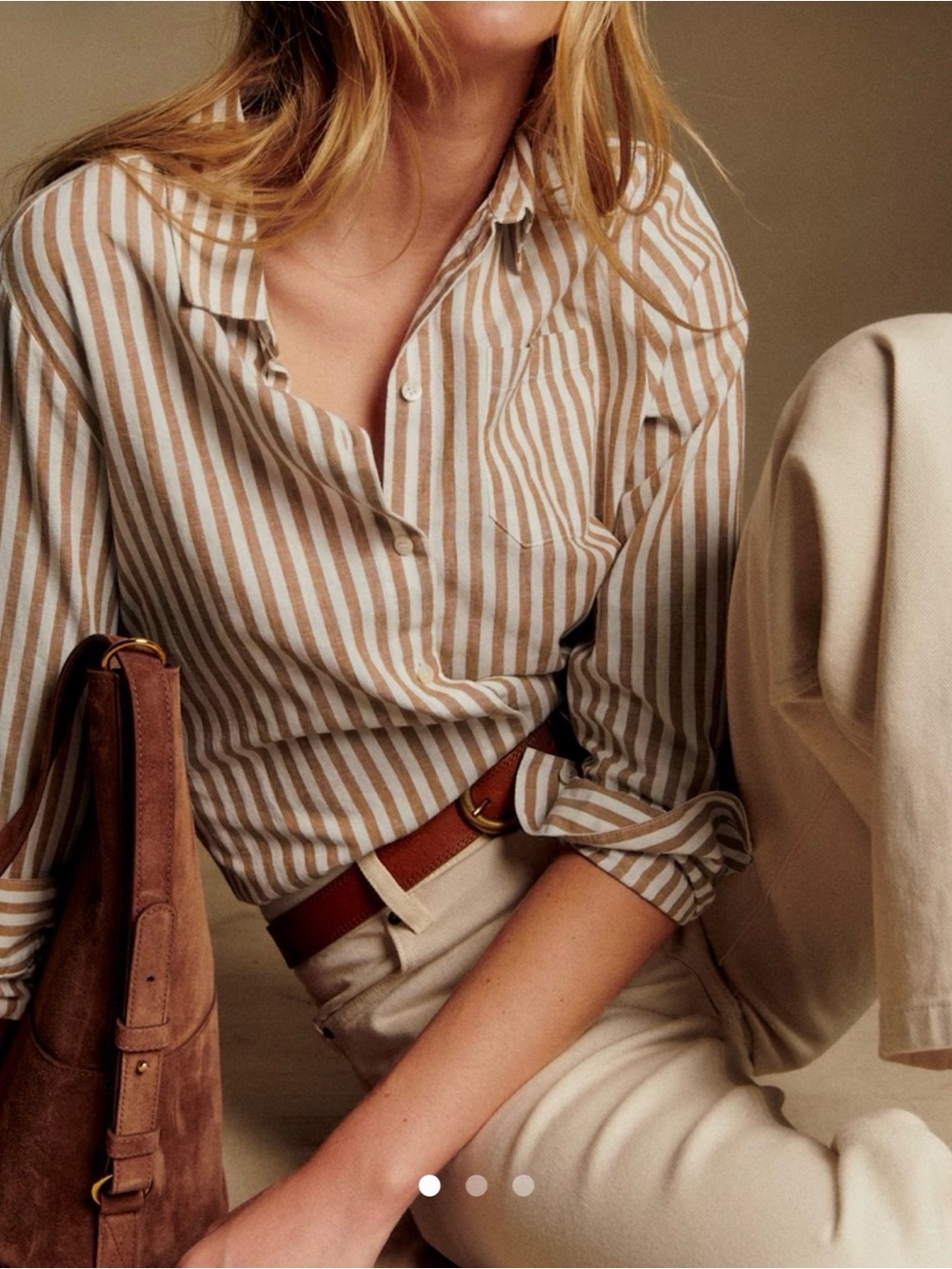 Sezane Tomboy Shirt in Ecru Camel Stripes